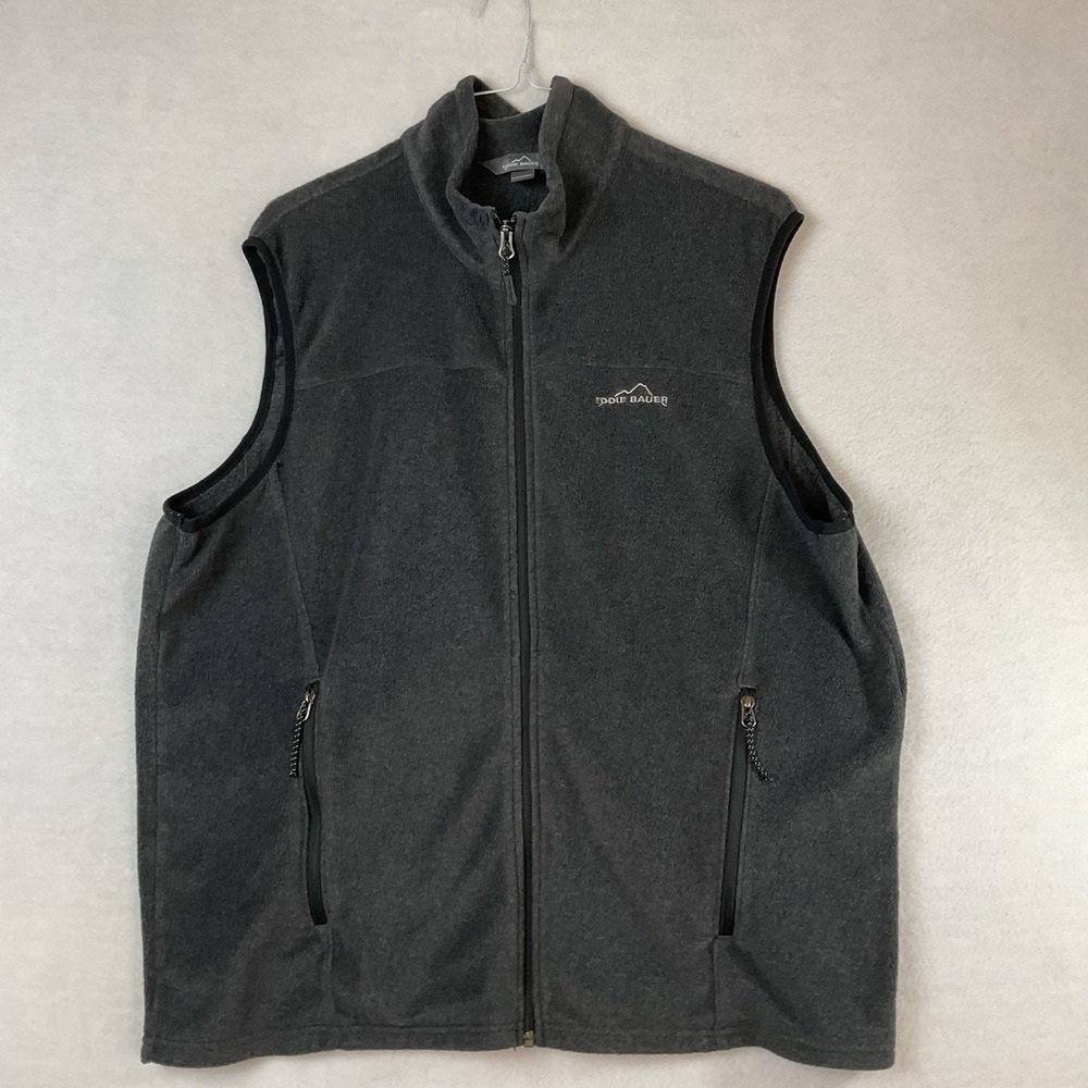 Eddie Bauer Fleece Vest Mens XL Dark Gray Full Front Zip Pockets Outdoors Casual